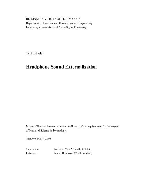 Headphone Sound Externalization - TKK Acoustics