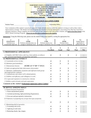 Dental Assisting Practicum Evaluation Form - NECC Faculty / Staff Site