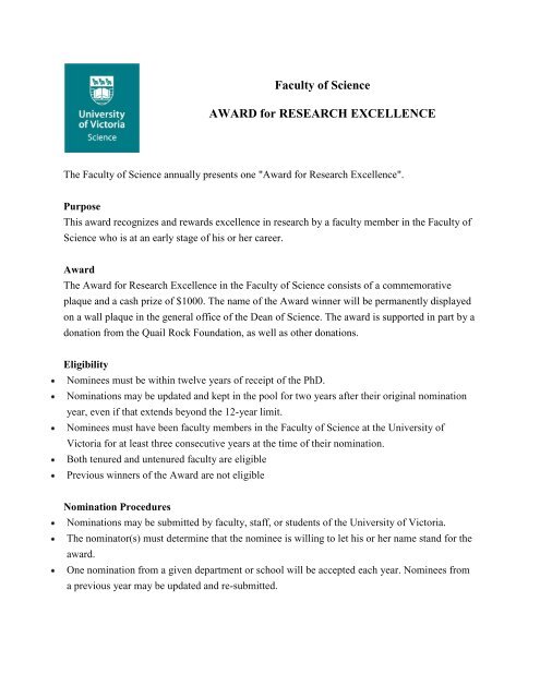 Award For Research Excellence University Of Victoria