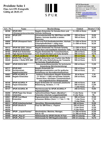 Preisliste 28.01.15