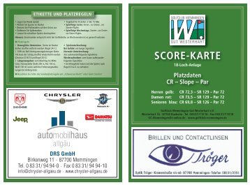 Scorecard - Golfclub Memmingen - Gut Westerhart eV