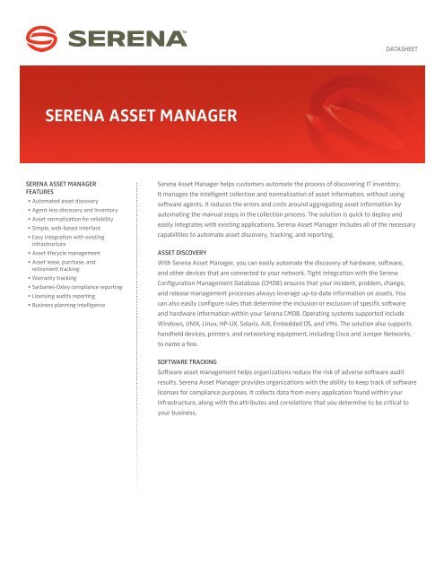 Asset Management Datasheet - Serena Software