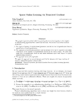 Sparse Online Learning via Truncated Gradient - Department of ...