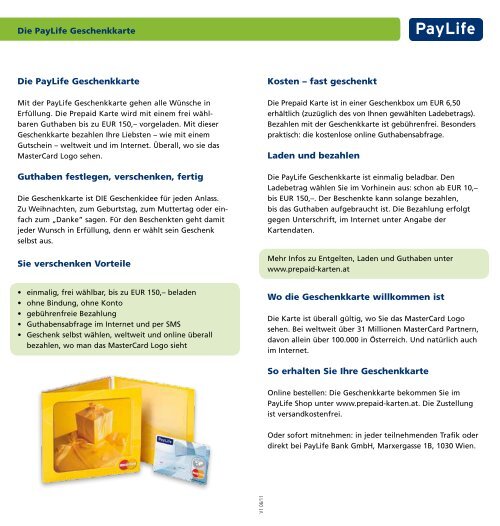 PayLife Geschenkkarte - Prepaid-karten.at