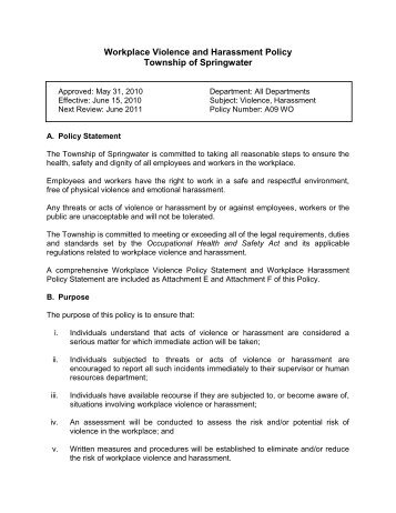 Workplace Violence and Harassment Policy - Township of Springwater