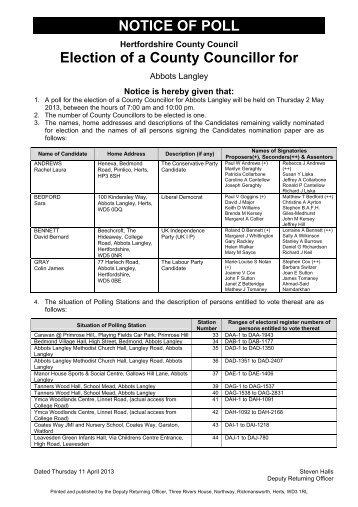 Notice of Poll - Hertfordshire County Council