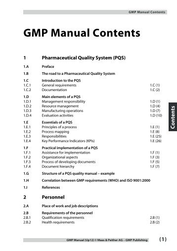 GMP Manual Contents - GMP cGMP