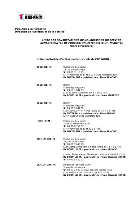 Liste des consultations de nourrissons - Conseil GÃƒÂ©nÃƒÂ©ral du Bas-Rhin