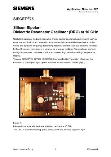 SIEGET 25 Silicon Bipolar- Dielectric Resonator Oscillator ... - SUNIST