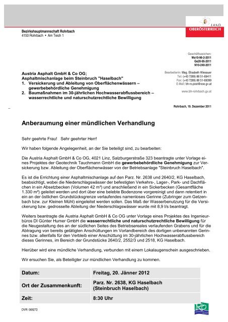 Anberaumung einer mÃ¼ndlichen Verhandlung - Fischereirevier ...