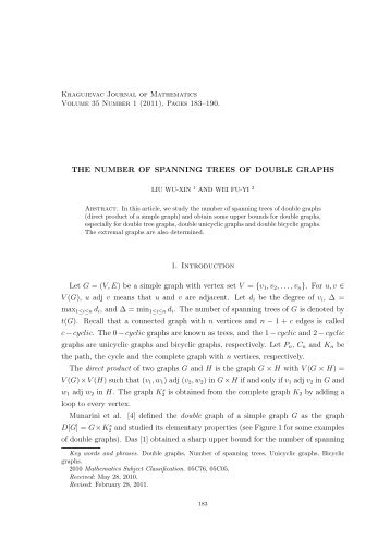 THE NUMBER OF SPANNING TREES OF DOUBLE GRAPHS 1 ...