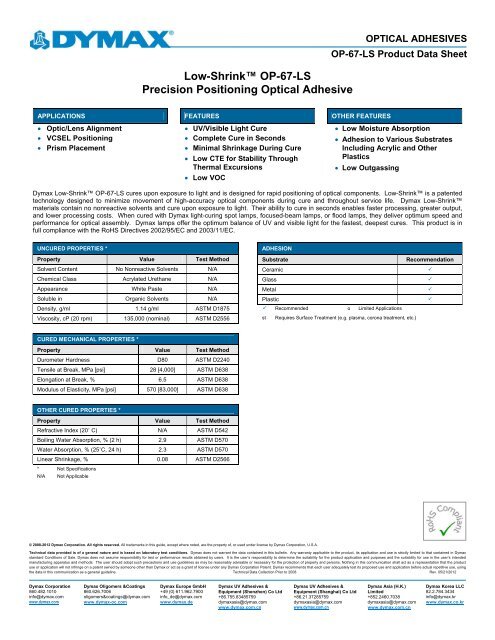 Dymax OP-67-LS - Fiber Optic Center, Inc.