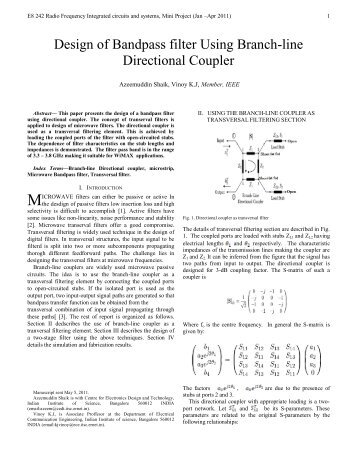 Design of Bandpass filter Using Branch-line Directional Coupler