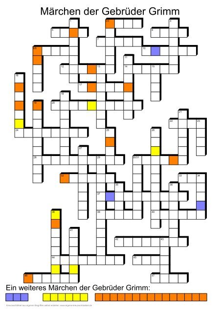 Ma Rchen Der Gebra Der Grimm Eigene Kreuzwortraetsel De