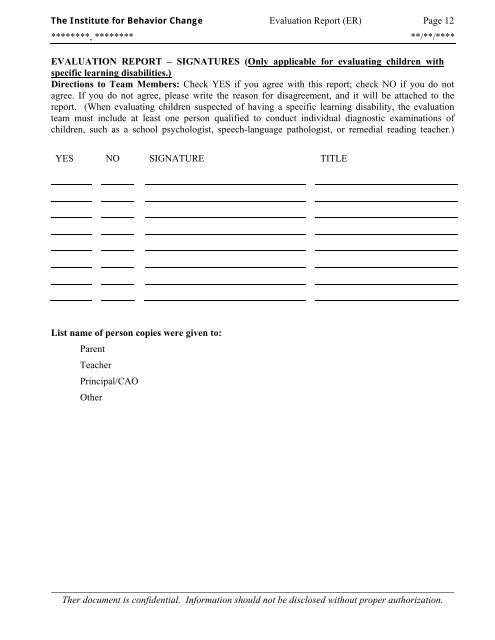 Sample Evaluation Report for a child in need of Special Education ...
