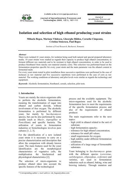 Isolation and selection of high ethanol producing yeast strains