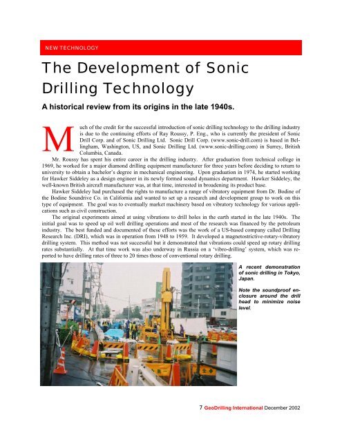 The development of Sonic Drilling Technology - Sonic Drilling Ltd.