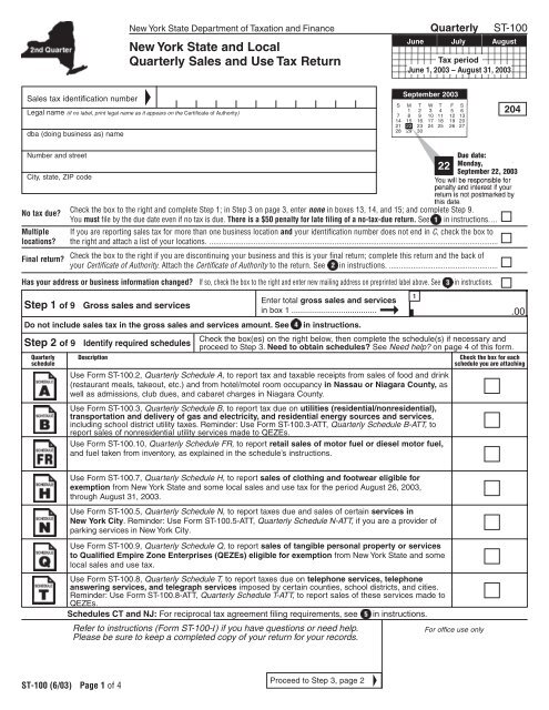 New York State and Local Quarterly Sales and Use Tax ... - FormSend