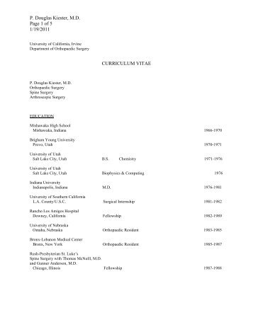 Dr. Kiester's CV - Orthopaedic Surgery - University of California, Irvine