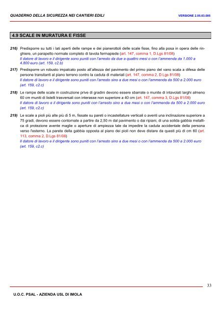 QUADERNO DELLA SICUREZZA NEI CANTIERI EDILI