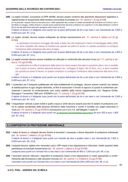 QUADERNO DELLA SICUREZZA NEI CANTIERI EDILI