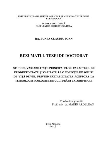 Rezumat extins teza - USAMV Cluj-Napoca