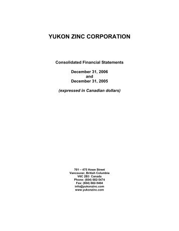 YUKON ZINC CORPORATION