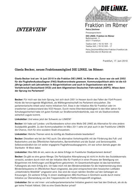 Interview mit Gisela Becker anlÃ¤sslich ihres Fraktionseintritts bei DIE ...