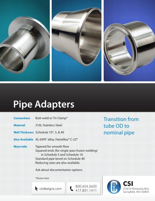 Sanitary Clamp Pipe Adapters