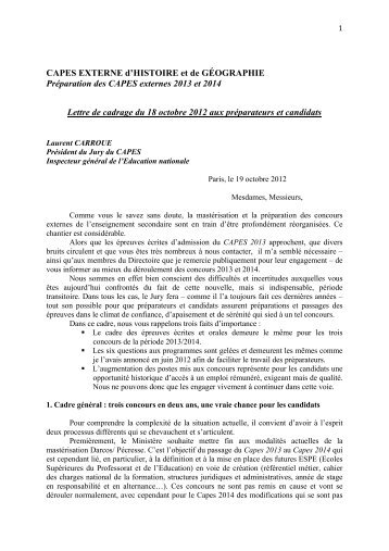 Lettre de cadrage CAPES externes 2013 et 2014