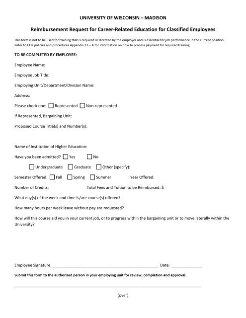 Tuition Reimbursement Form - University of Wisconsin-Madison