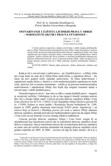 ostvarivanje i zaÅ¡tita ljudskih prava u srbiji - Pravni Fakultet