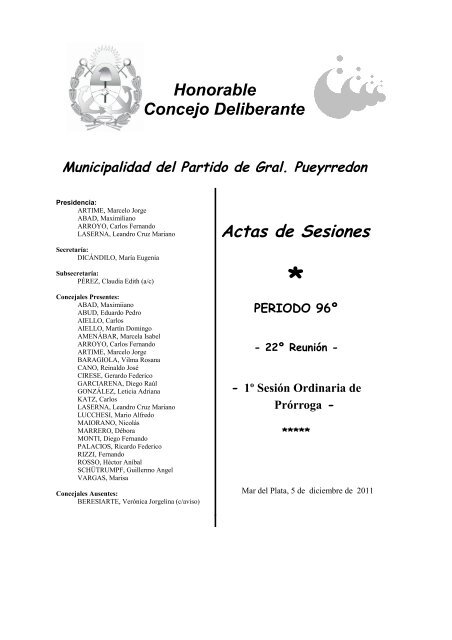 22 reunion 1 ordinaria de prorroga periodo 96 5-12-11 - Honorable ...