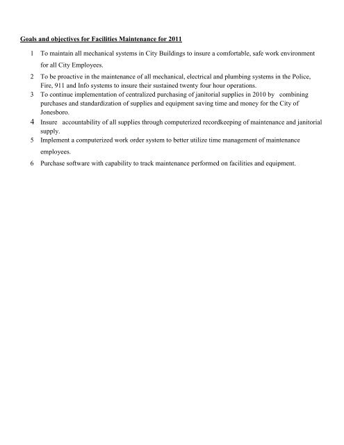 Goals and Objectives for Facilities Maintenance ... - City of Jonesboro