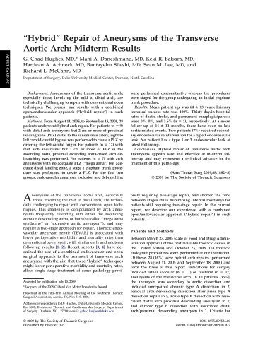 “Hybrid” Repair of Aneurysms of the Transverse Aortic Arch: Midterm ...