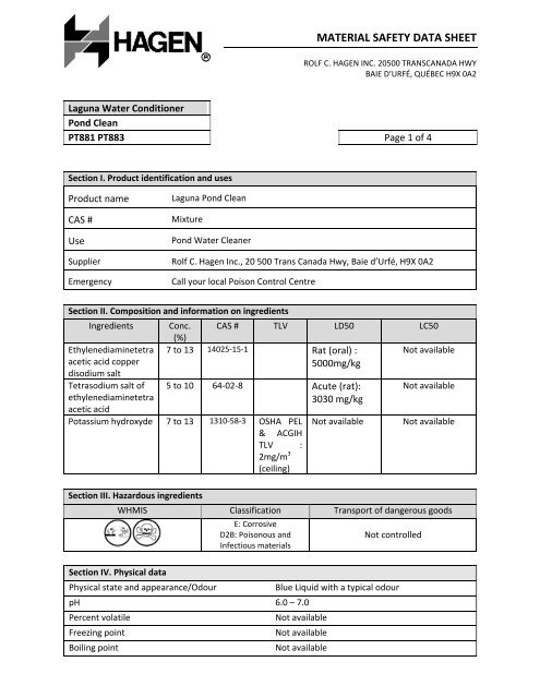 Laguna Pond Clean PT881, PT883 - Regulatory-info-hsx.com