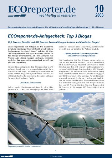 ECOreporter.de-Anlagecheck: Top 3 Biogas