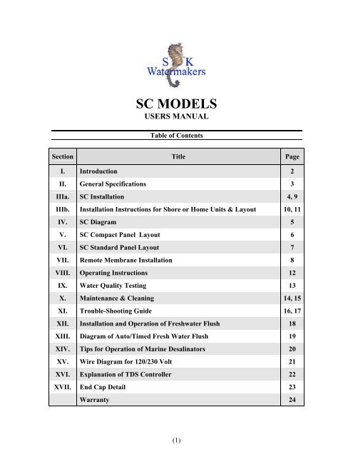 Download the SC Series Product Manual - SK Watermakers