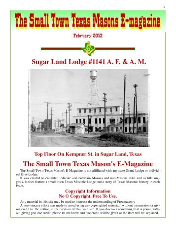 The Small Town Texas Mason's E-Magazine Sugar Land Lodge ...