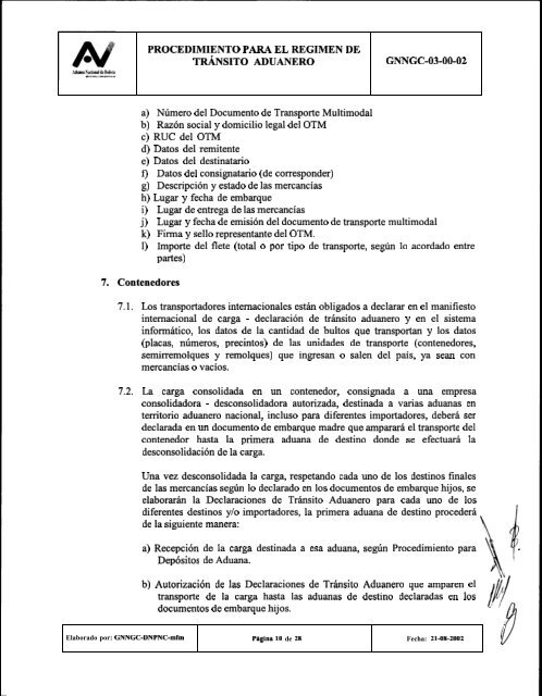 Procedimiento para el RÃ©gimen de TrÃ¡nsito Aduanero - Sidunea ...