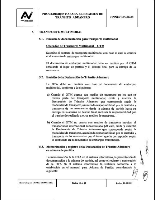 Procedimiento para el RÃ©gimen de TrÃ¡nsito Aduanero - Sidunea ...