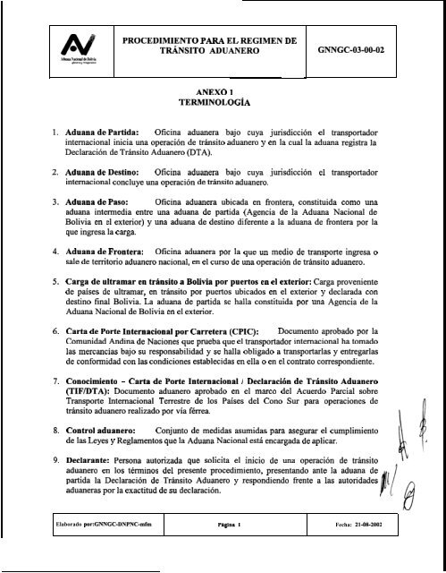 Procedimiento para el RÃ©gimen de TrÃ¡nsito Aduanero - Sidunea ...