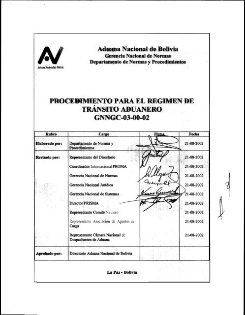 Procedimiento para el RÃ©gimen de TrÃ¡nsito Aduanero - Sidunea ...