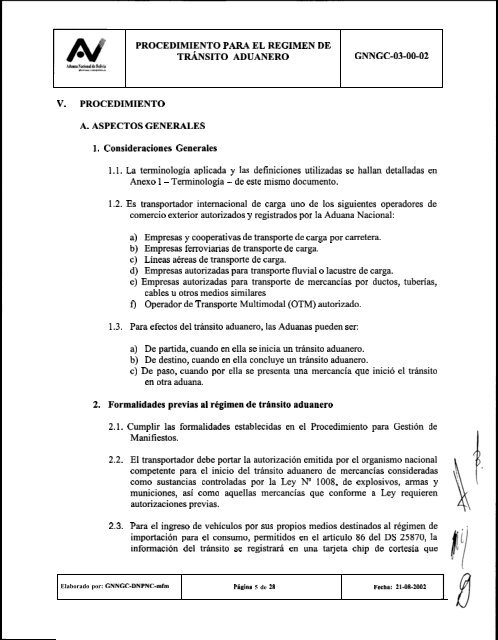 Procedimiento para el RÃ©gimen de TrÃ¡nsito Aduanero - Sidunea ...