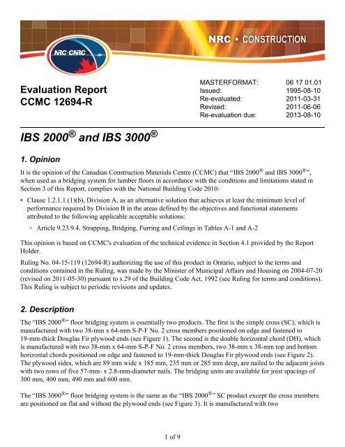 Ccmc Evaluation Number 12694 R For Ibs 2000a And Ibs 3000a