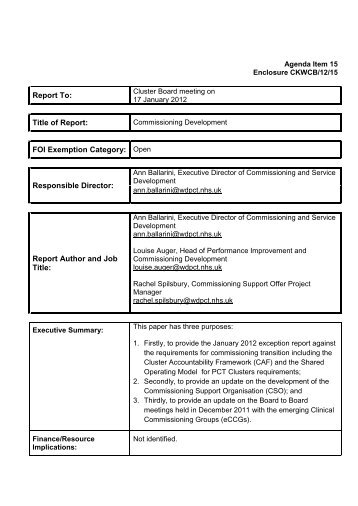 Report To: Title of Report: FOI Exemption Category ... - NHS Kirklees