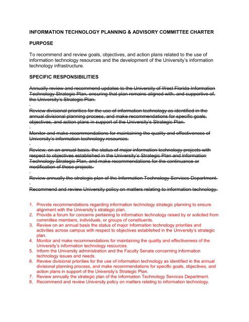 Information Technology Planning and Advisory Committee Charter