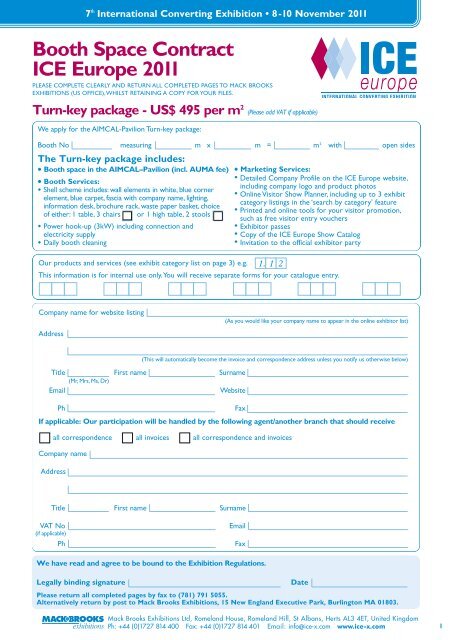 Booth Space Contract ICE Europe 2011 - Aimcal