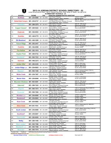 JSD Directory of Schools_July 2013 - Jordan School District