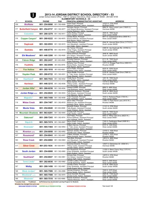 JSD Directory of Schools_July 2013 - Jordan School District